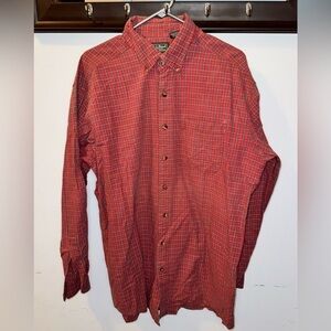 L.L. BEAN Men's Long Sleeve Red Plaid Button Down Shirt Large Tall
